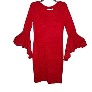 Red Bell Sleeve Sweater MIDI Dress